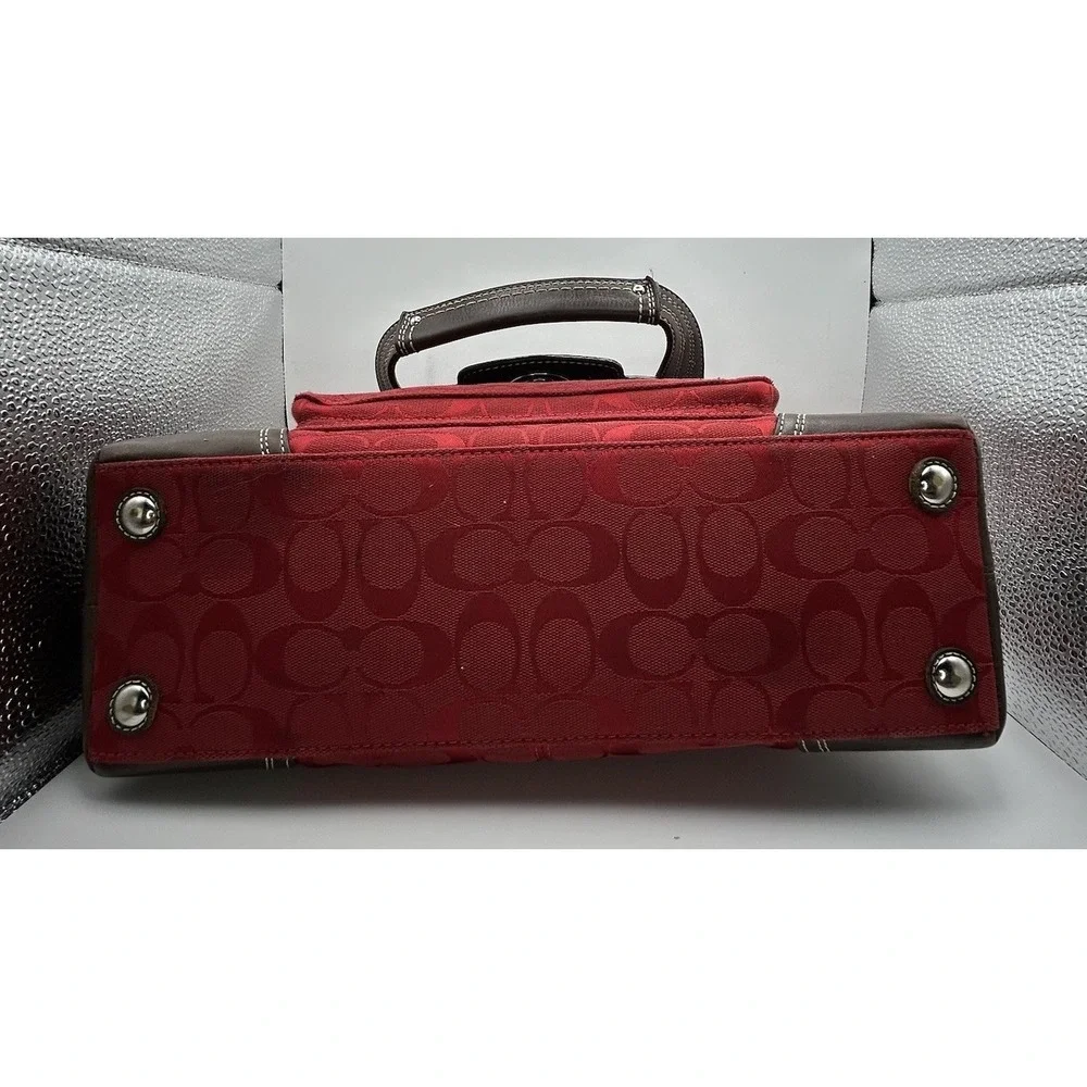 Coach Miranda Signature Red Canvas Brown Leather Satchel Bag Y2K